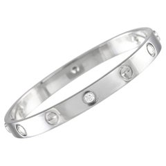 Cartier Love 18K White Gold 6 Diamond Bangle Bracelet Size 16