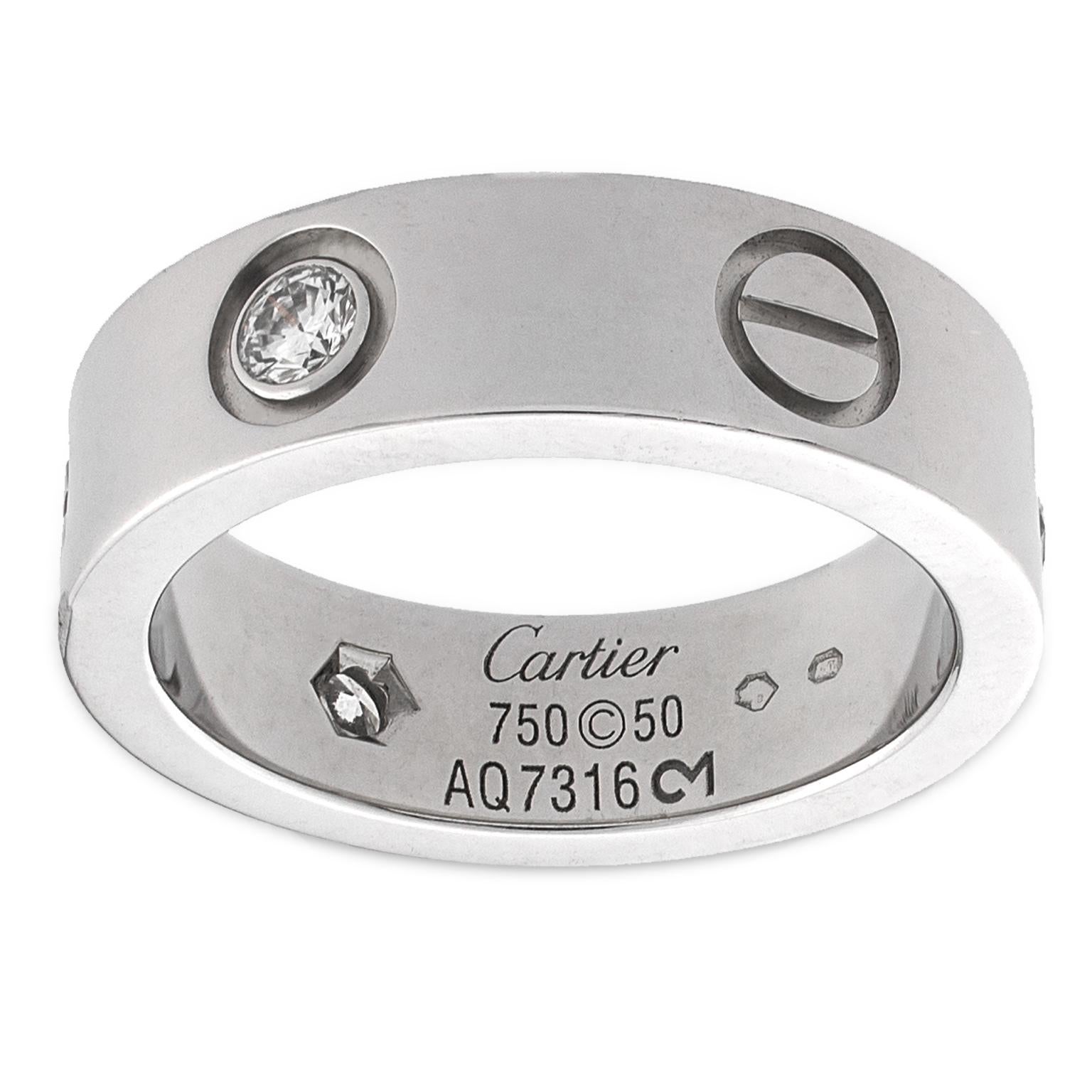 Cartier Love 18K White Gold and Diamonds Ring For Sale