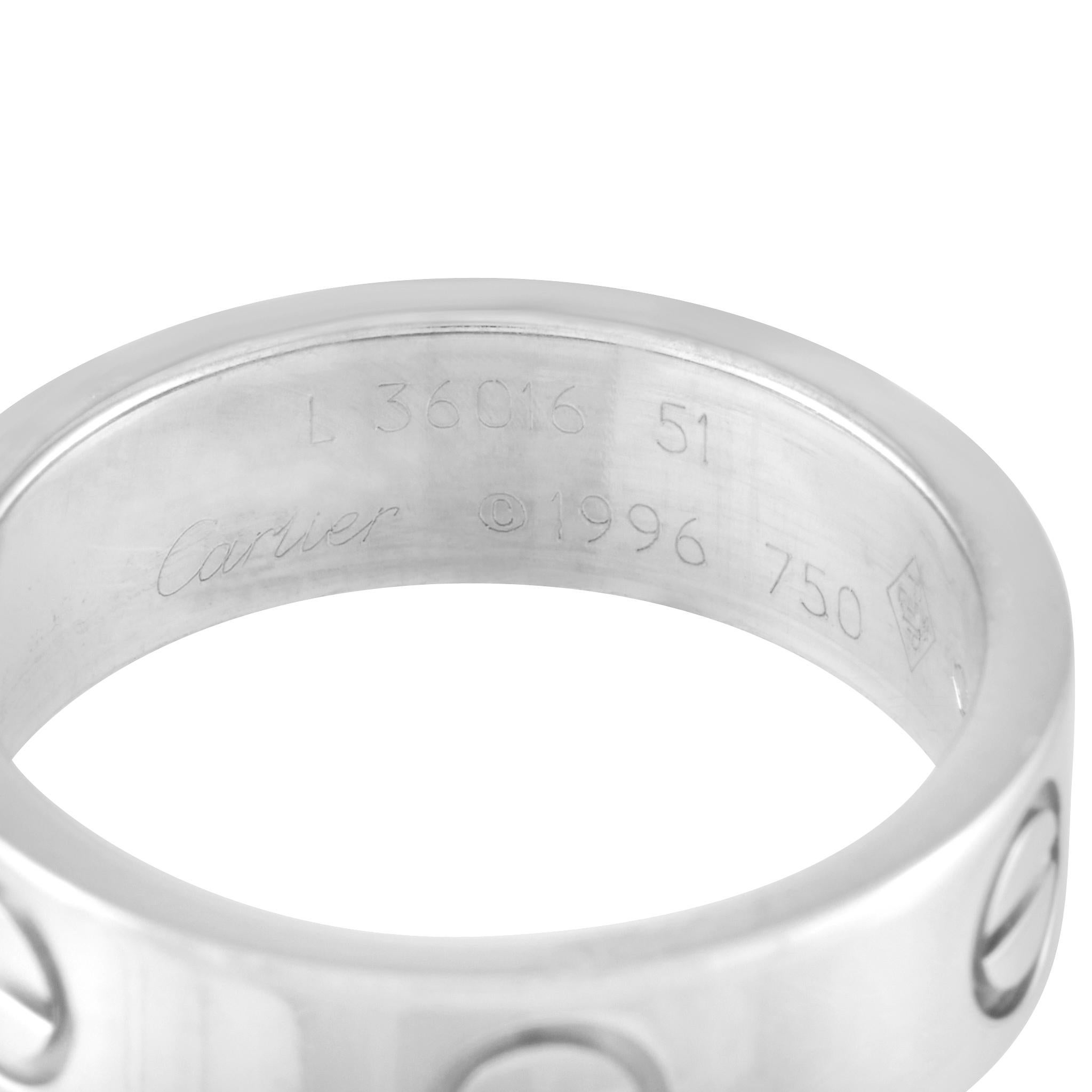 Women's or Men's Cartier Love 18 Karat White Gold Band Ring