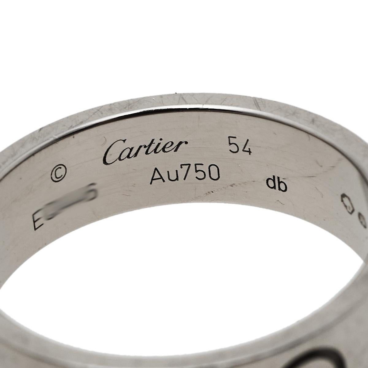 Contemporary Cartier Love 18K White Gold Band Ring Size 54