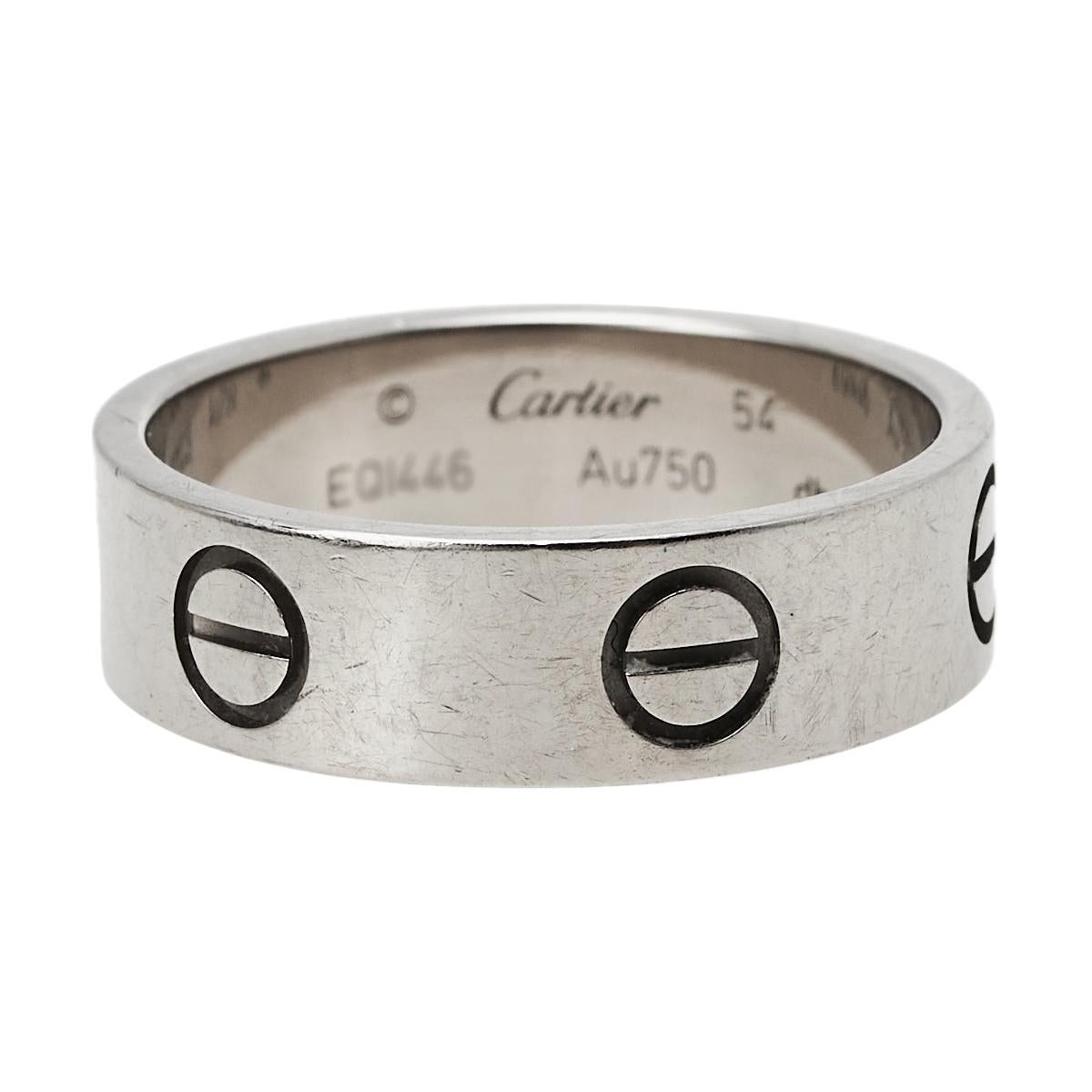 Cartier Love 18K White Gold Band Ring Size 54