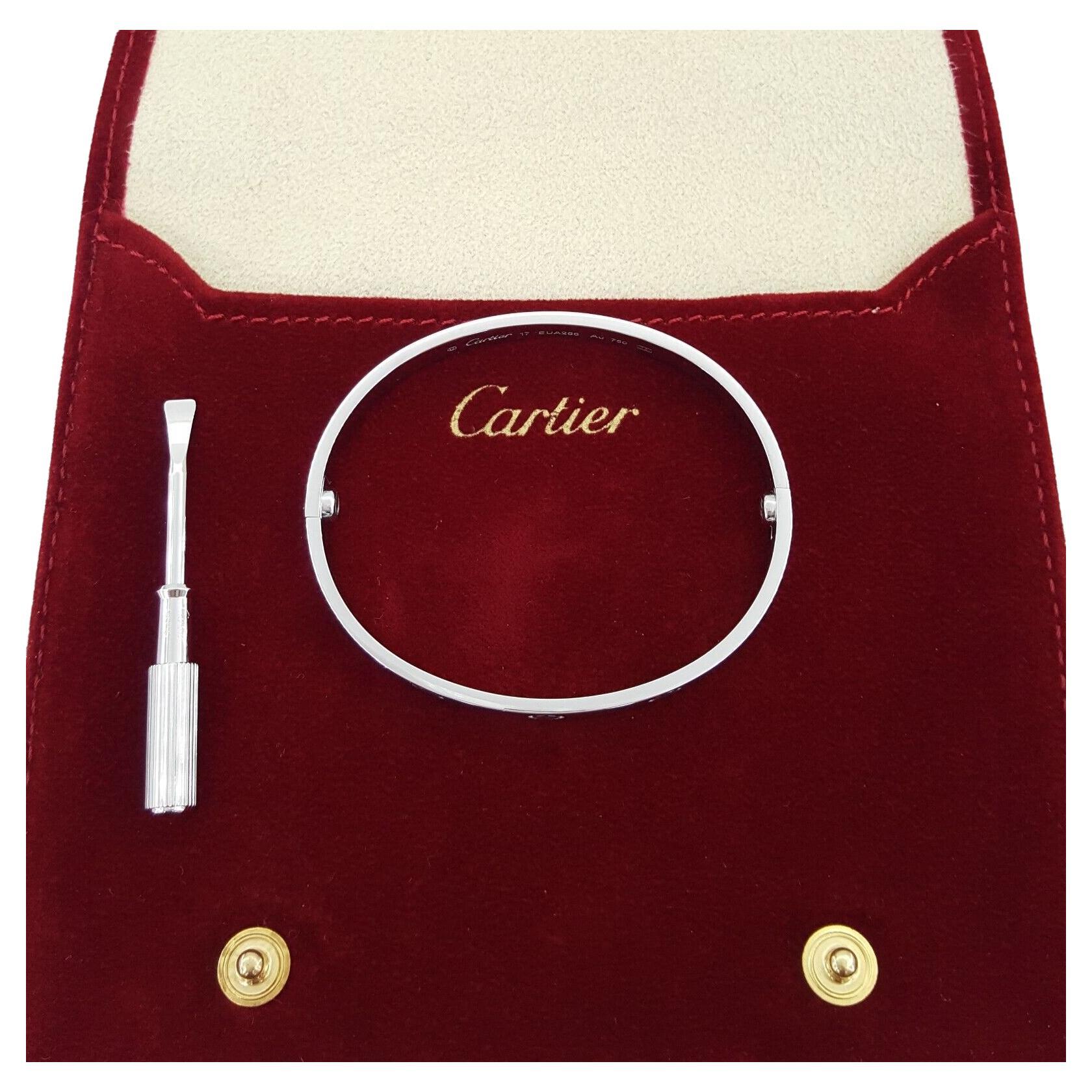 Cartier Love 18K Weißgold-Armband 6mm breit Größe 17 im Zustand „Hervorragend“ in Chicago, IL