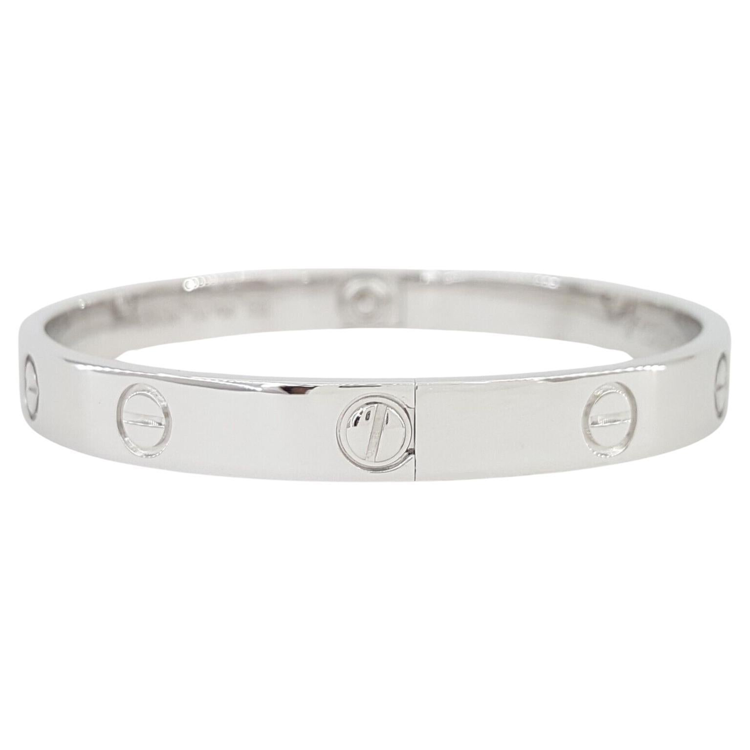 Contemporary Cartier Love 18K White Gold Bracelet 6mm Wide Size 19