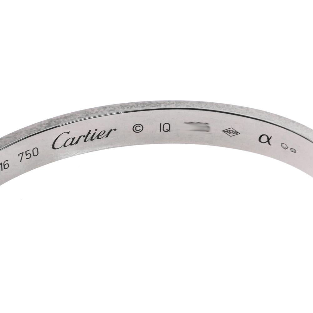 Contemporary Cartier Love 18K White Gold Bracelet Size 16