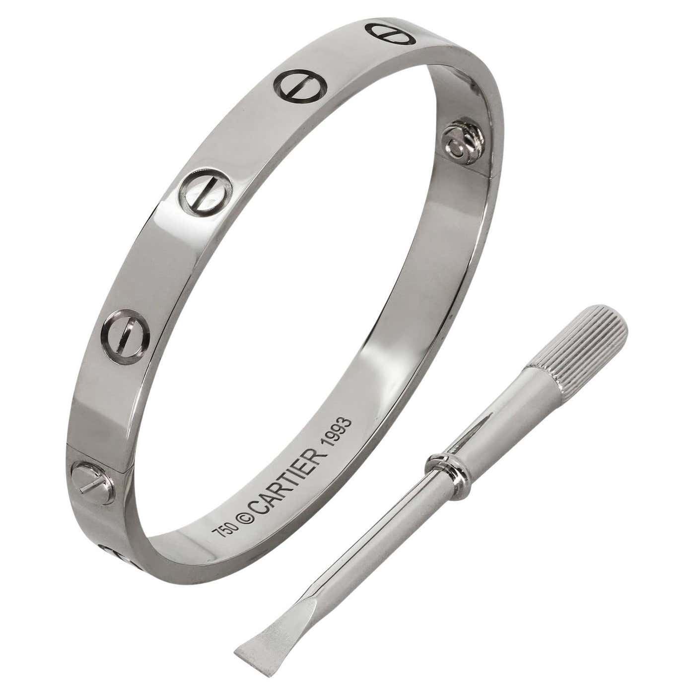 CARTIER LOVE 18k White Gold Bracelet Size 16 Pouch Receipt For Sale at