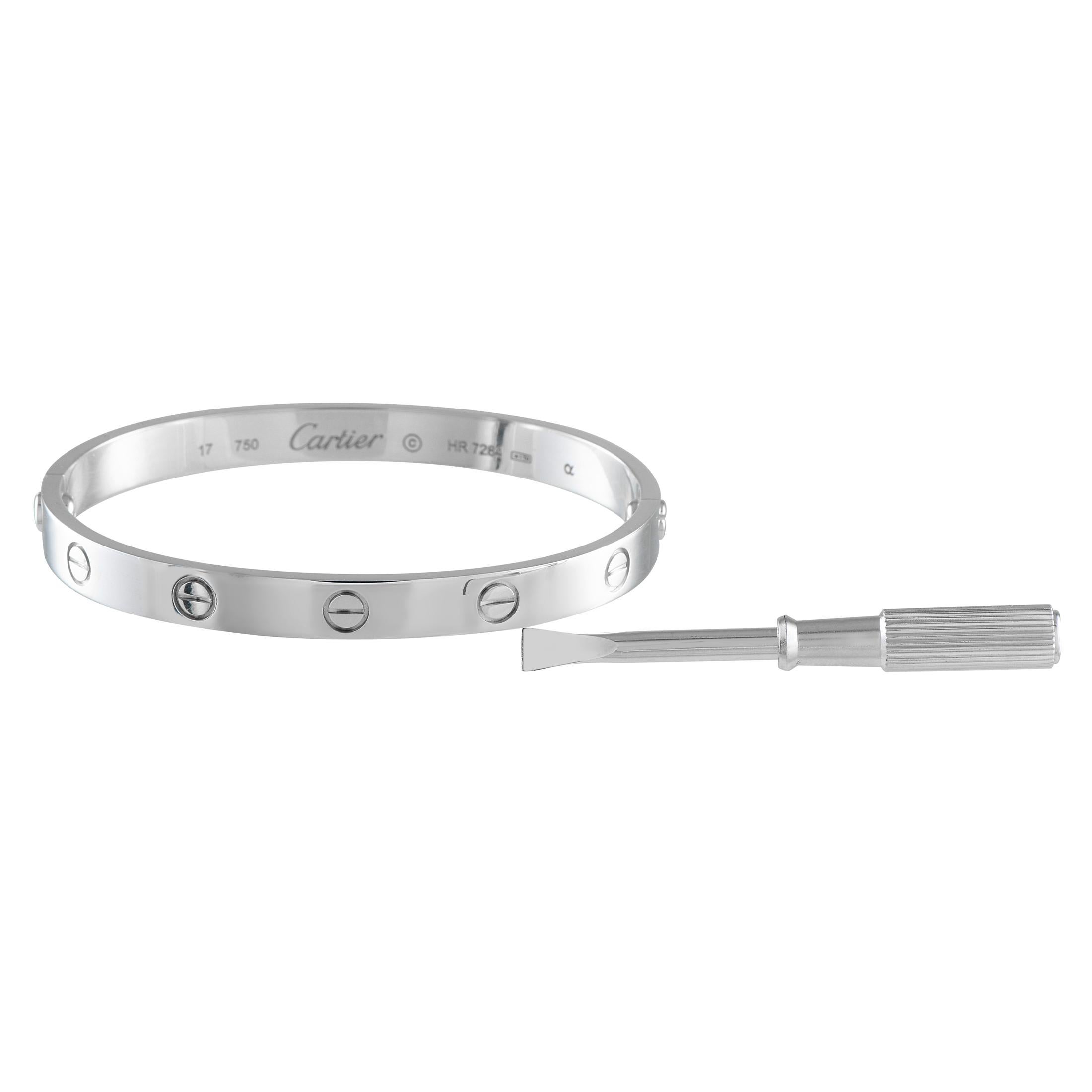 Cartier LOVE 18K White Gold Bracelet Size 17 In Excellent Condition In Southampton, PA