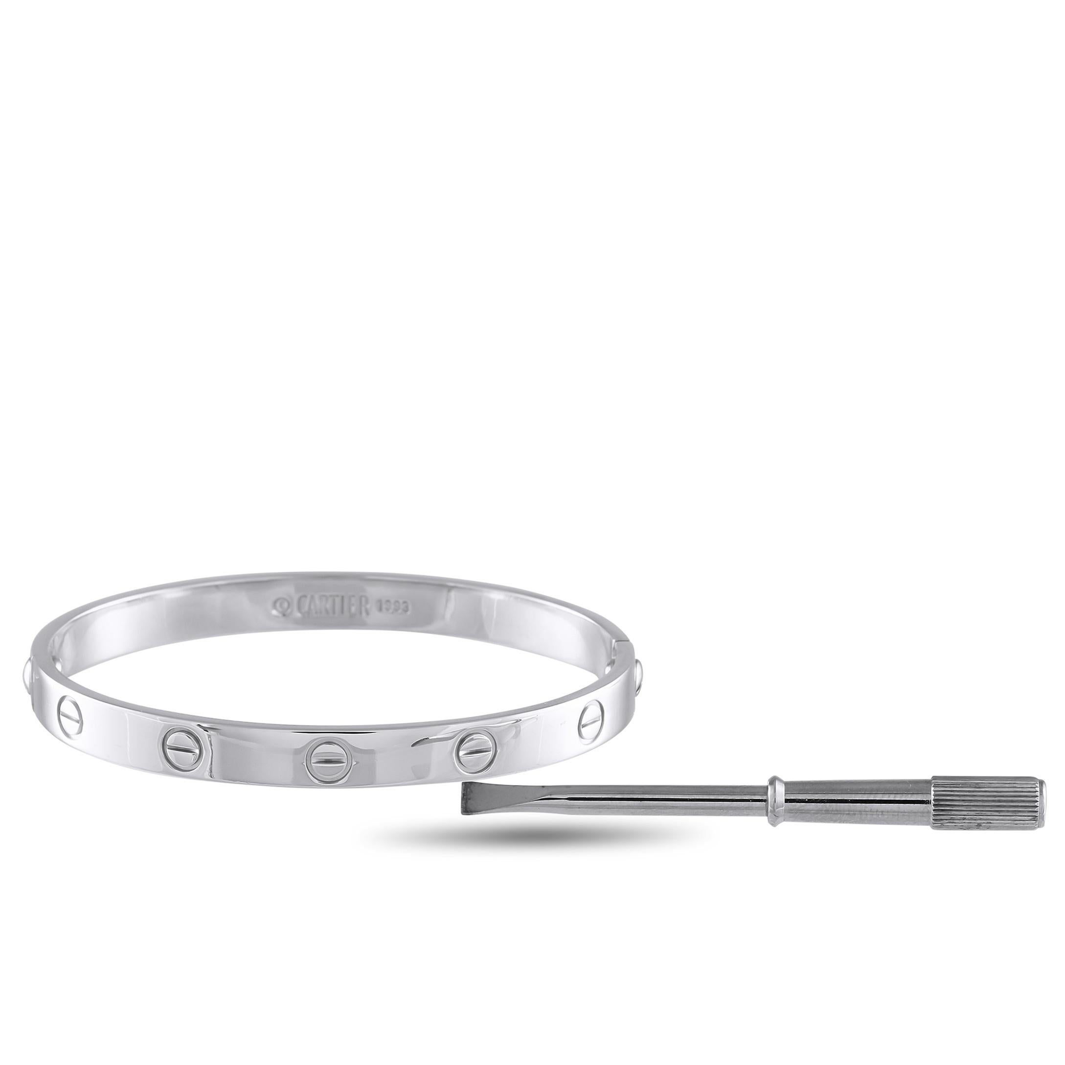 Cartier LOVE 18K White Gold Bracelet  Size 17 In Excellent Condition In Southampton, PA