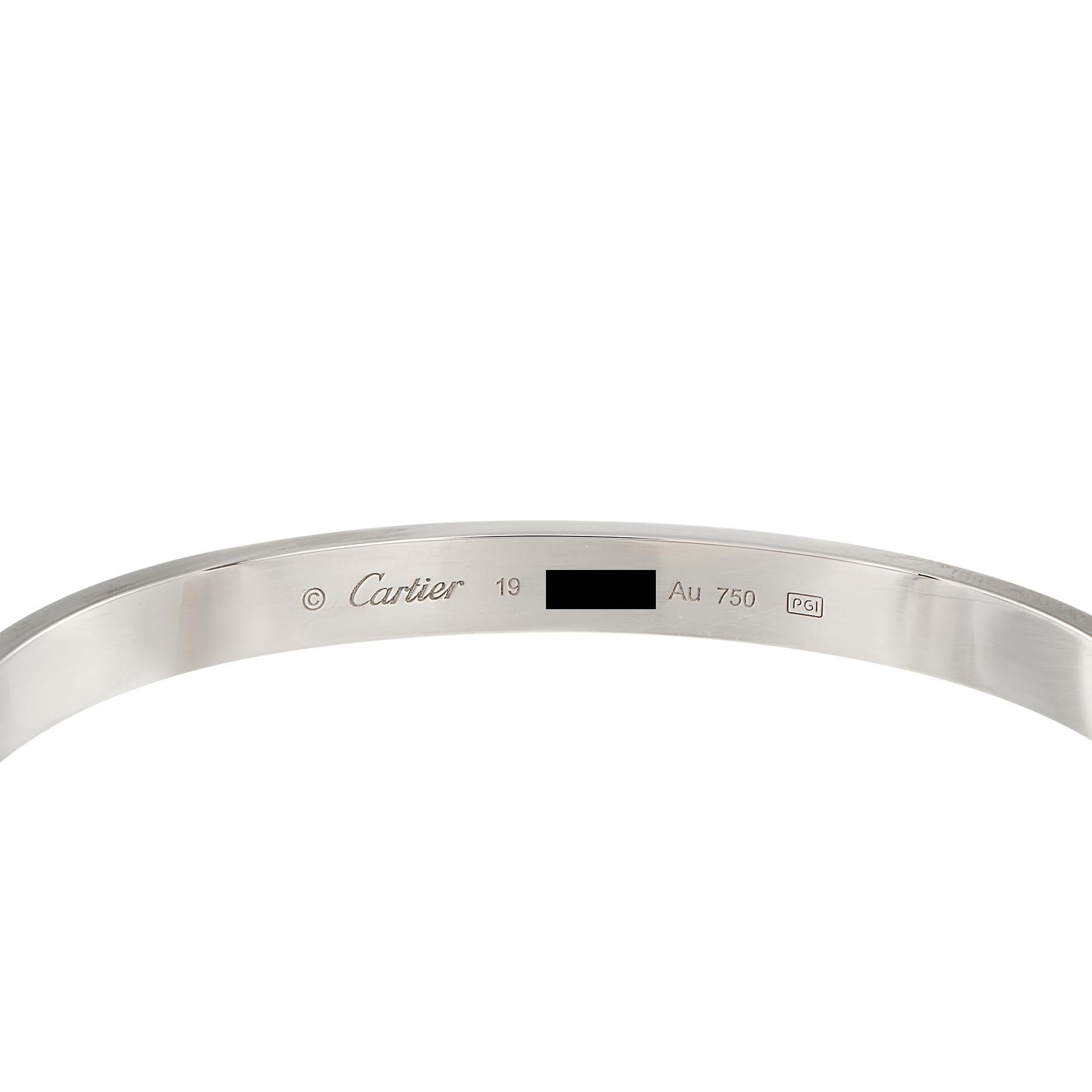Cartier LOVE 18K White Gold Bracelet Size 19 Damen im Angebot