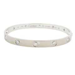 Cartier LOVE 18k White Gold Classic Model 10 Diamond Size 18 Bangle Bracelet