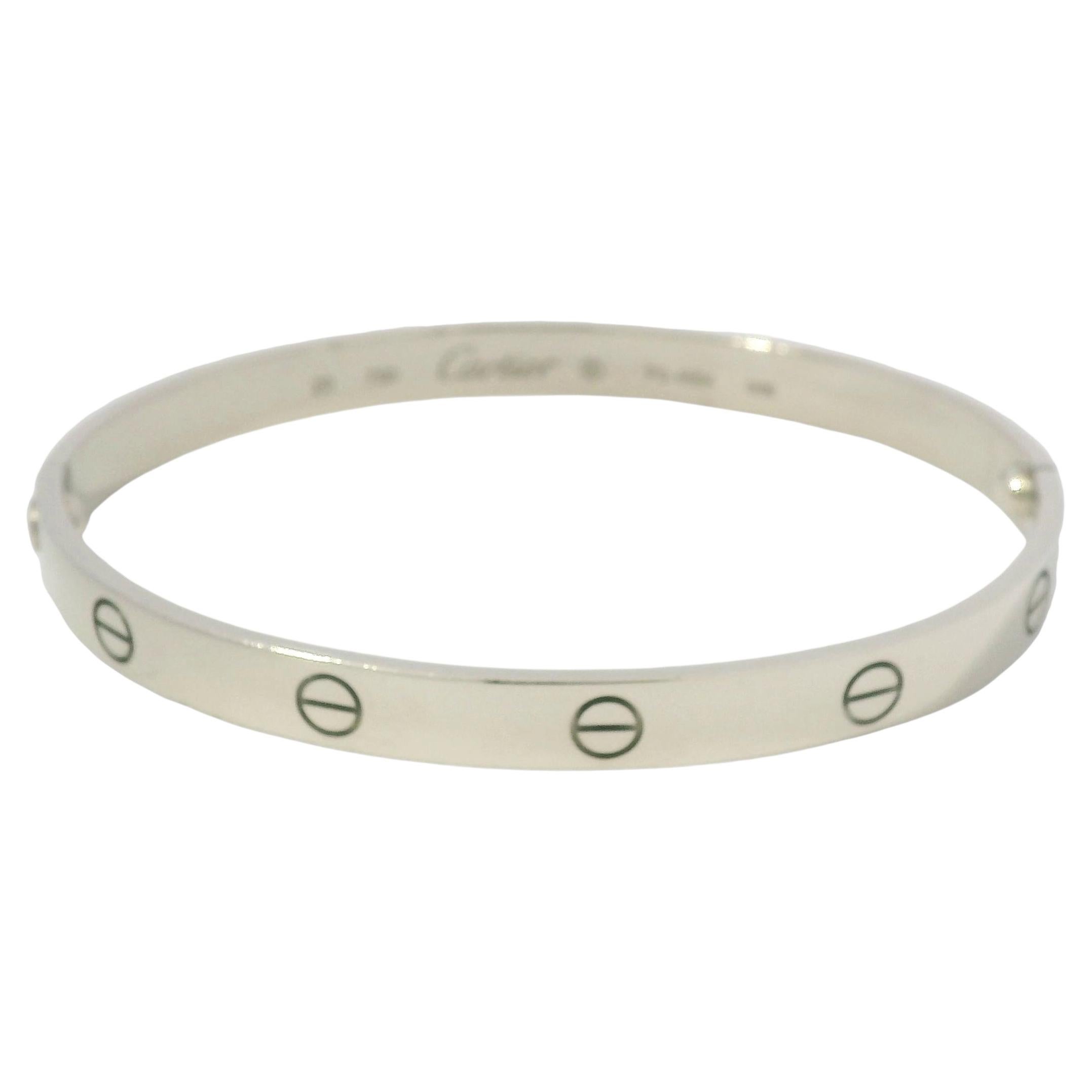 Cartier LOVE 18k White Gold Classic Model Size 20 Bangle Bracelet In Stock For Sale