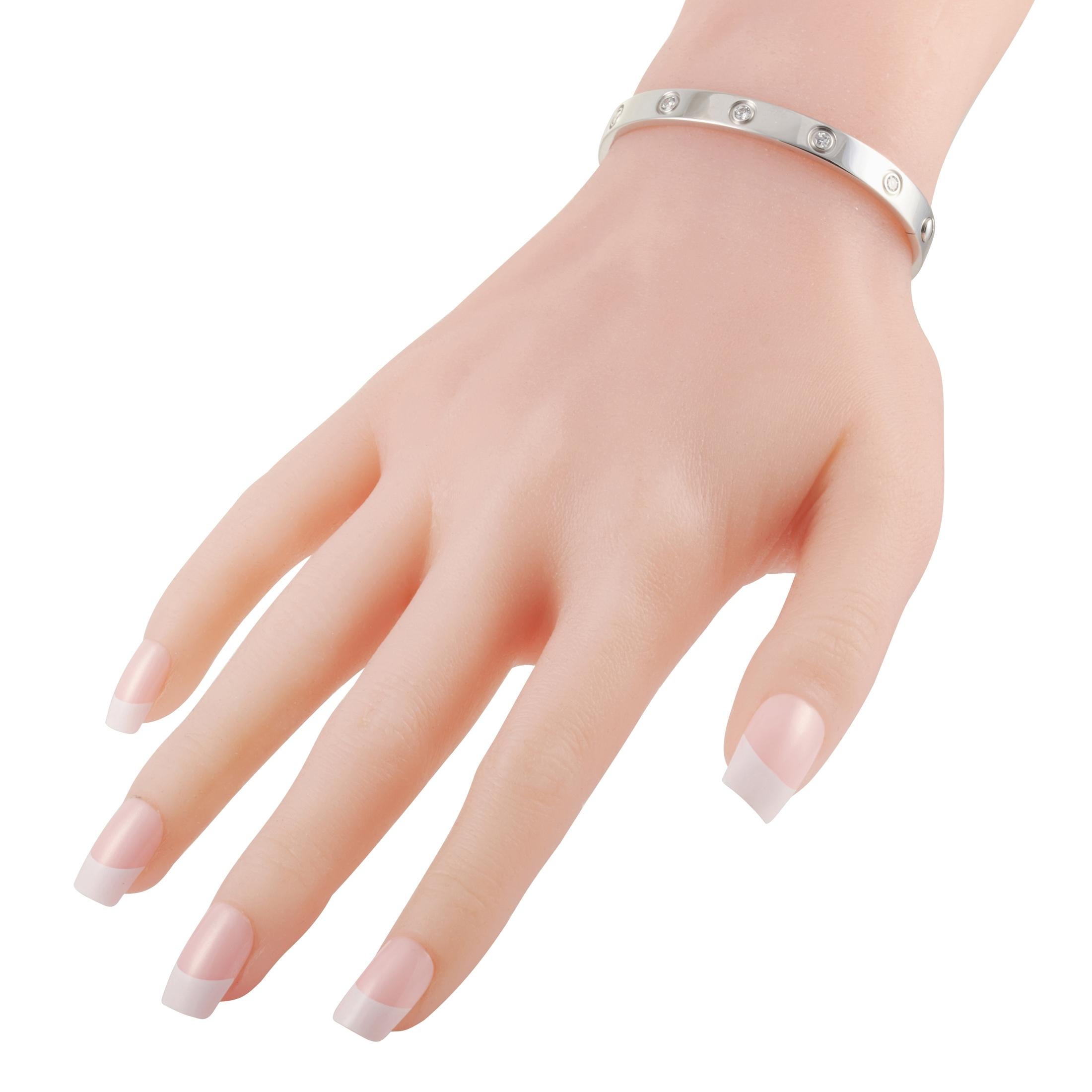 Round Cut Cartier LOVE 18K White Gold Diamond Bangle Bracelet