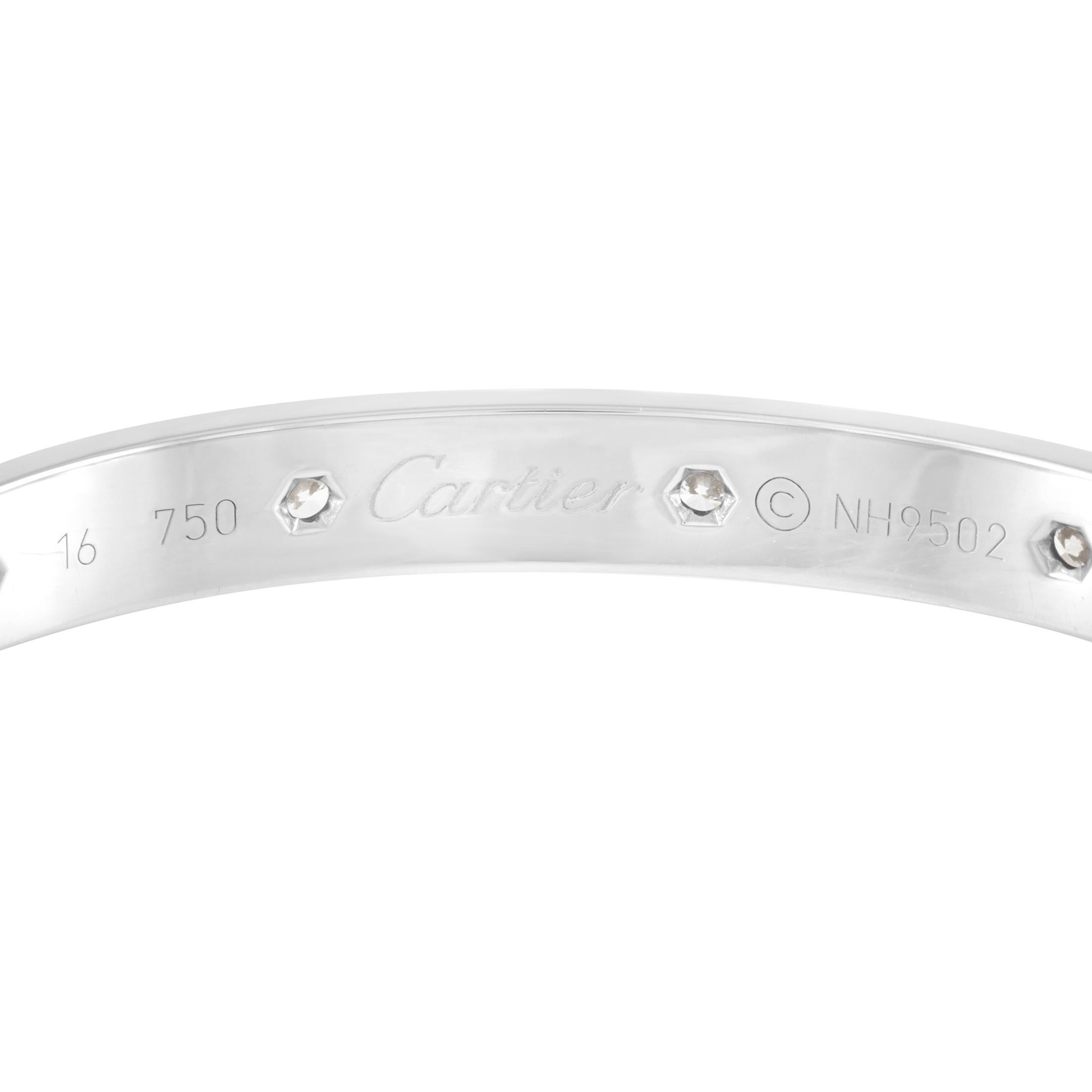 Cartier LOVE 18K White Gold Diamond Bangle Bracelet In Excellent Condition In Southampton, PA