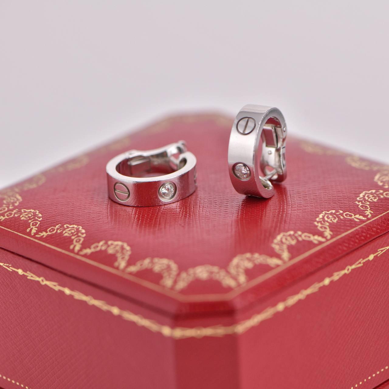 Cartier Love 18k White Gold Diamond Earrings In Excellent Condition In Banbury, GB