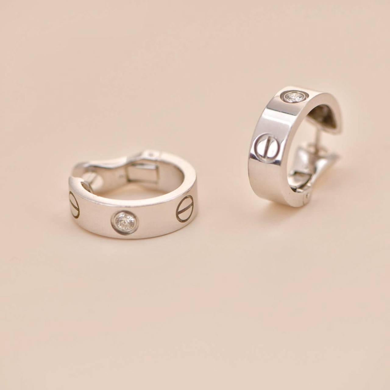 Round Cut Cartier Love 18k White Gold Diamond Earrings