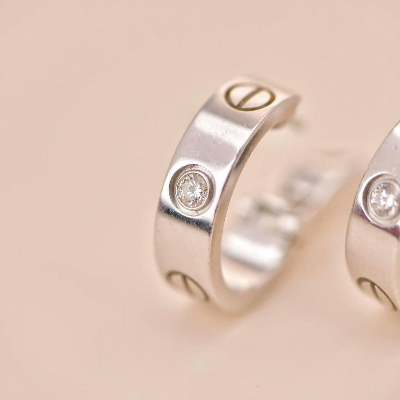 Cartier Love 18k White Gold Diamond Earrings In Excellent Condition In Banbury, GB