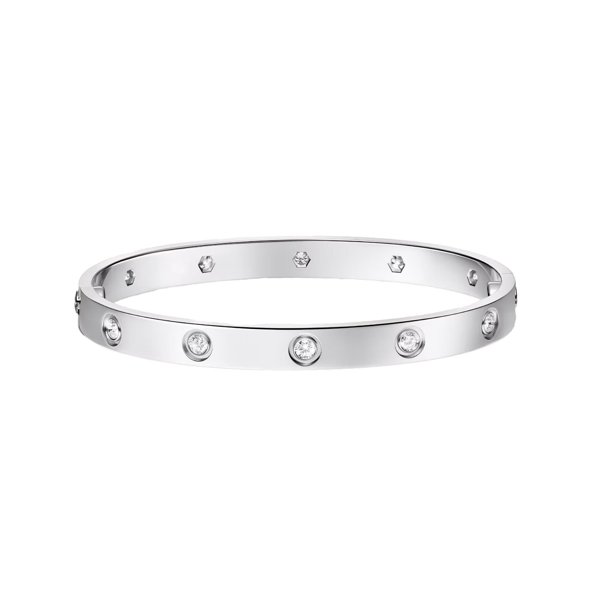 Cartier Love 18K White Gold Diamond Unisex Bracelet In New Condition For Sale In Los Angeles, CA