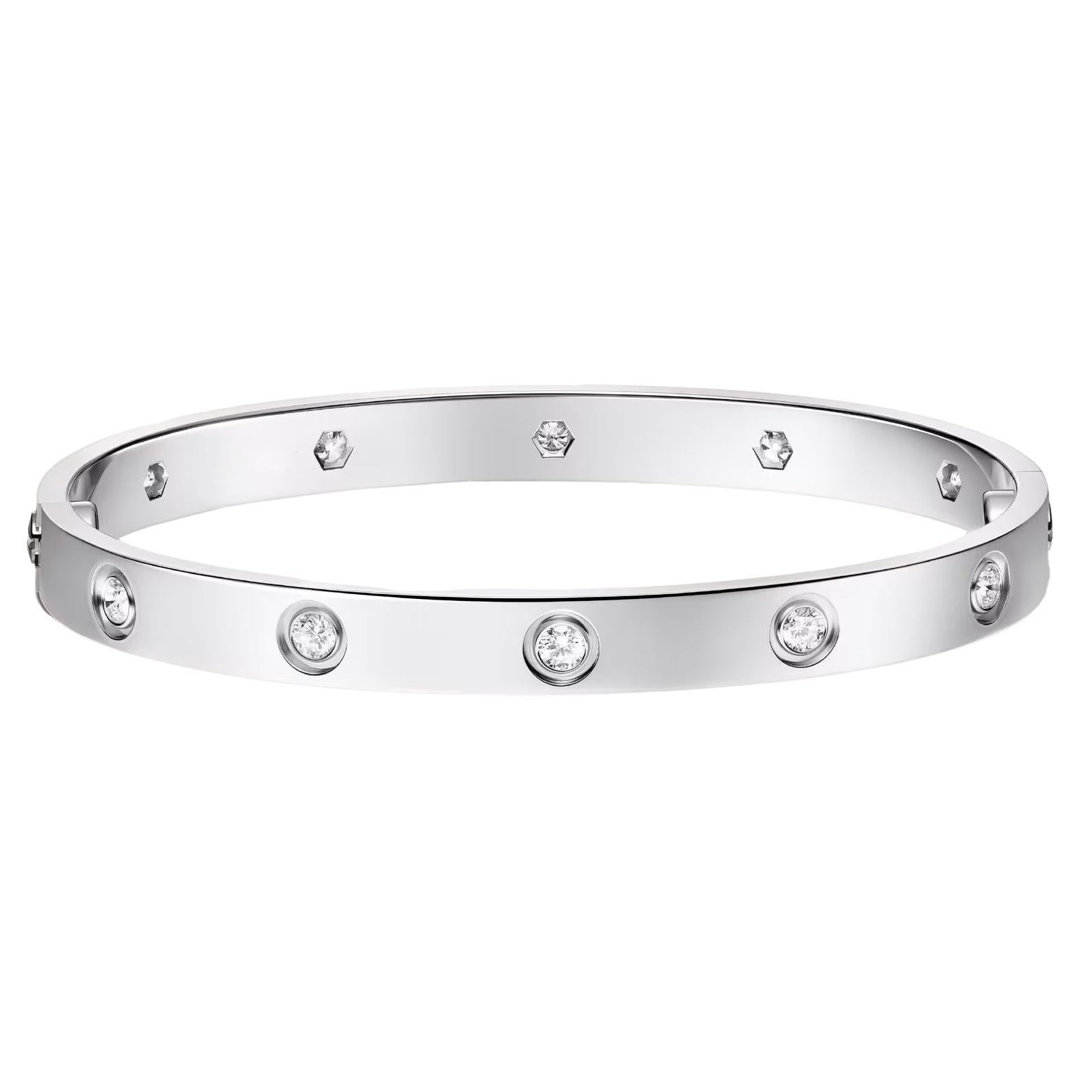 Cartier Love 18K White Gold Diamond Unisex Bracelet For Sale