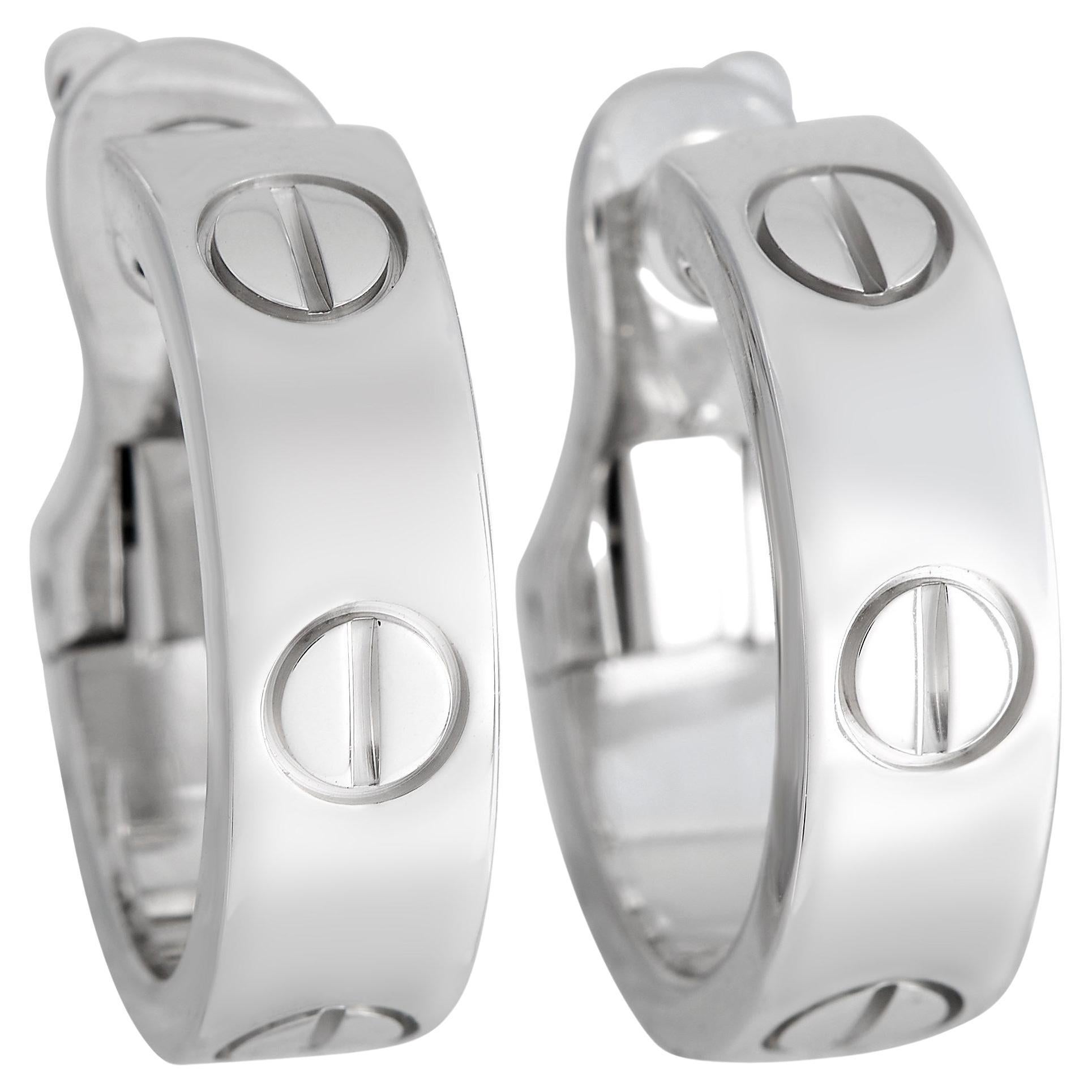 Eighteen Karat White Gold Cartier Mini Love Hoop Earrings For Sale at