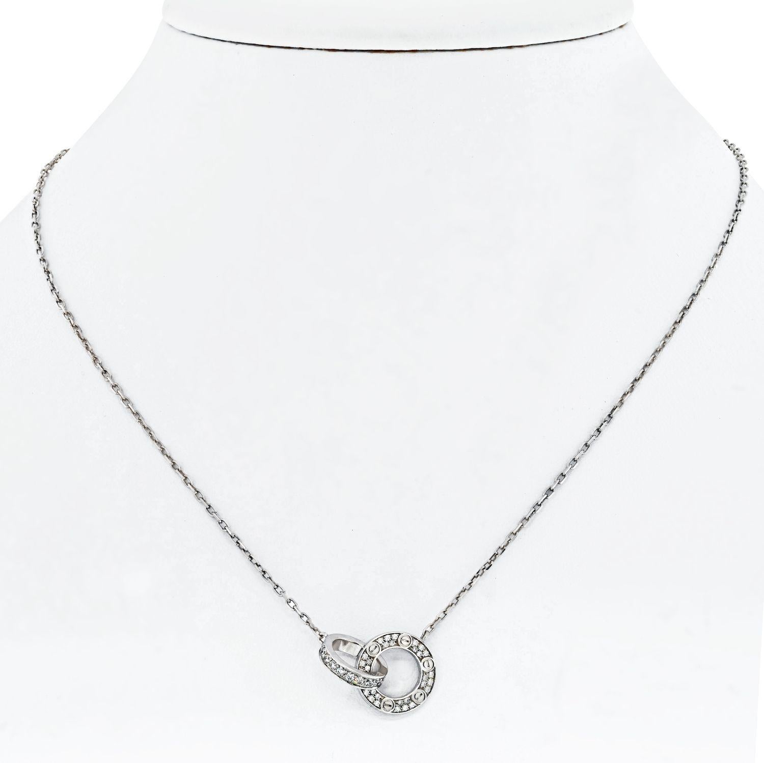 Modern Cartier Love 18K White Gold Love Diamond Pave Pendant Necklace
