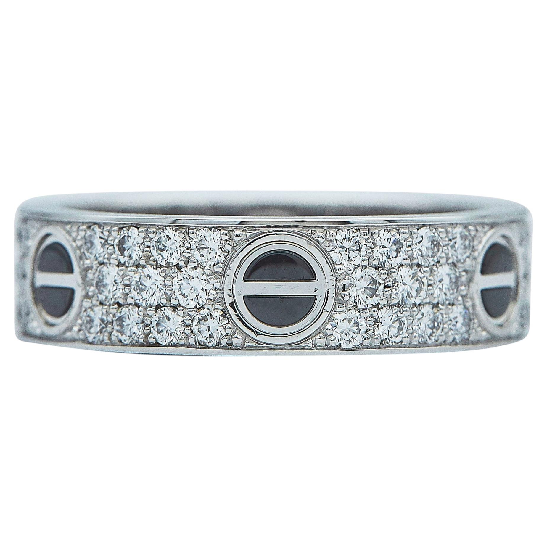 Cartier Love 18K White Gold Love Ring Ceramic and Diamond