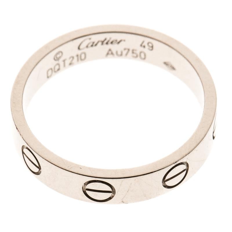 Cartier Love 18k White Gold Mini Ring Size 49 In Good Condition In Dubai, Al Qouz 2