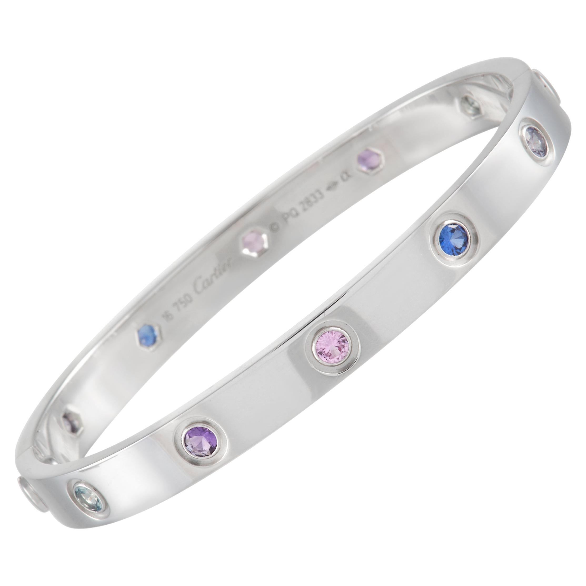 Cartier LOVE 18K White Gold Multicolored Gemstone Bracelet