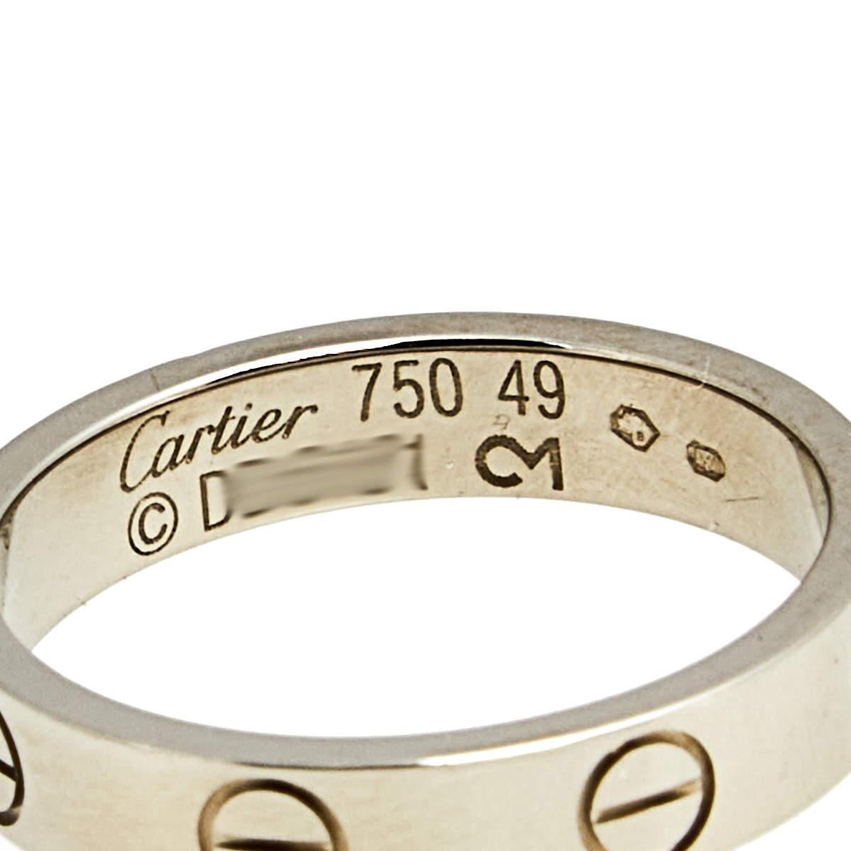 Women's Cartier Love 18k White Gold Narrow Wedding Band Ring Size 49