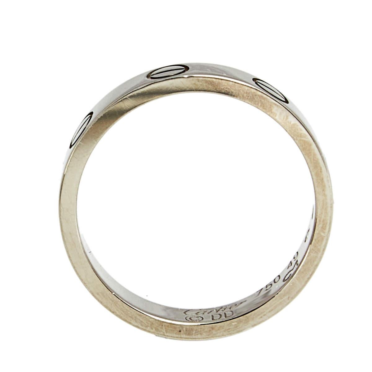 Cartier Love 18k White Gold Narrow Wedding Band Ring Size 49 2