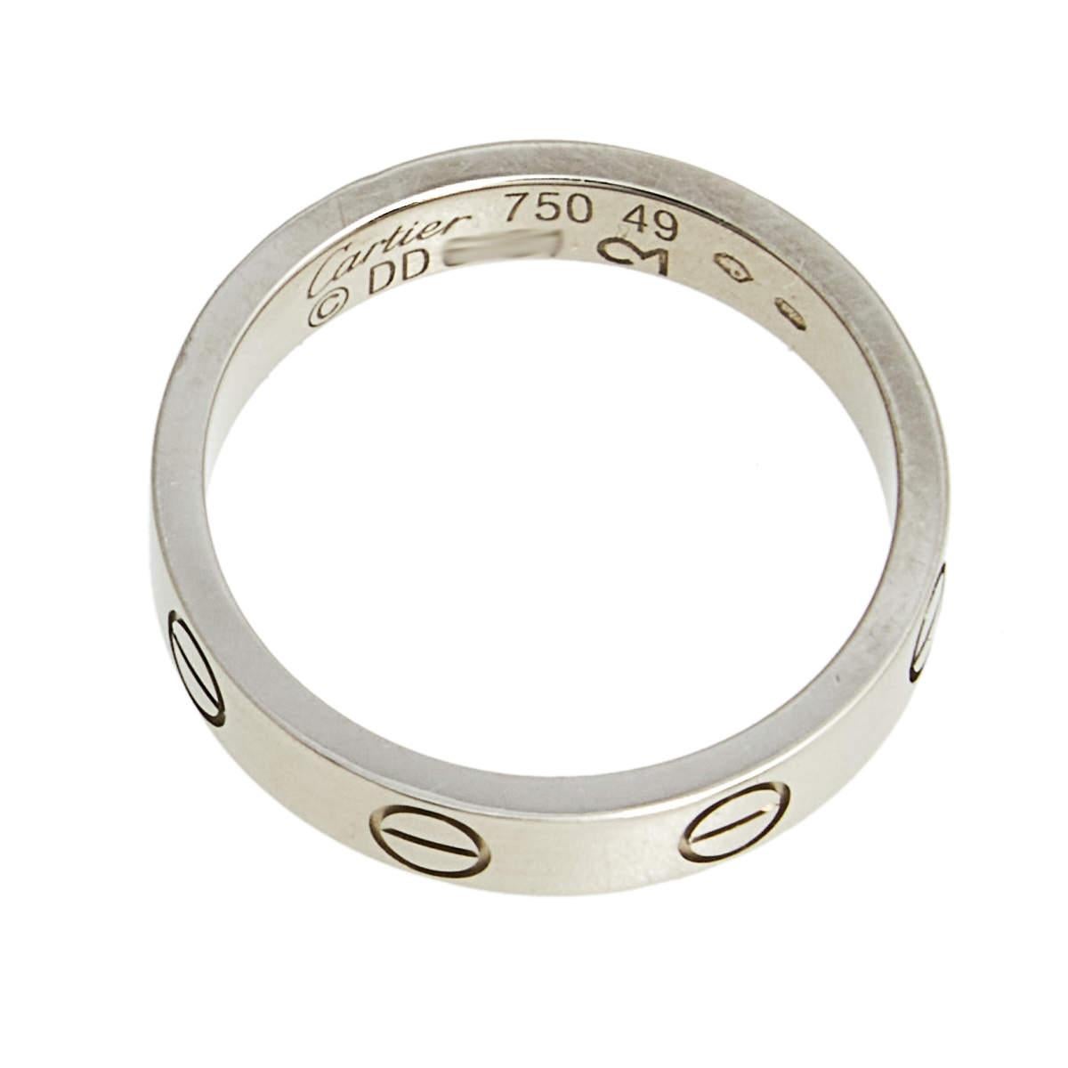Cartier Love 18k White Gold Narrow Wedding Band Ring Size 49 4
