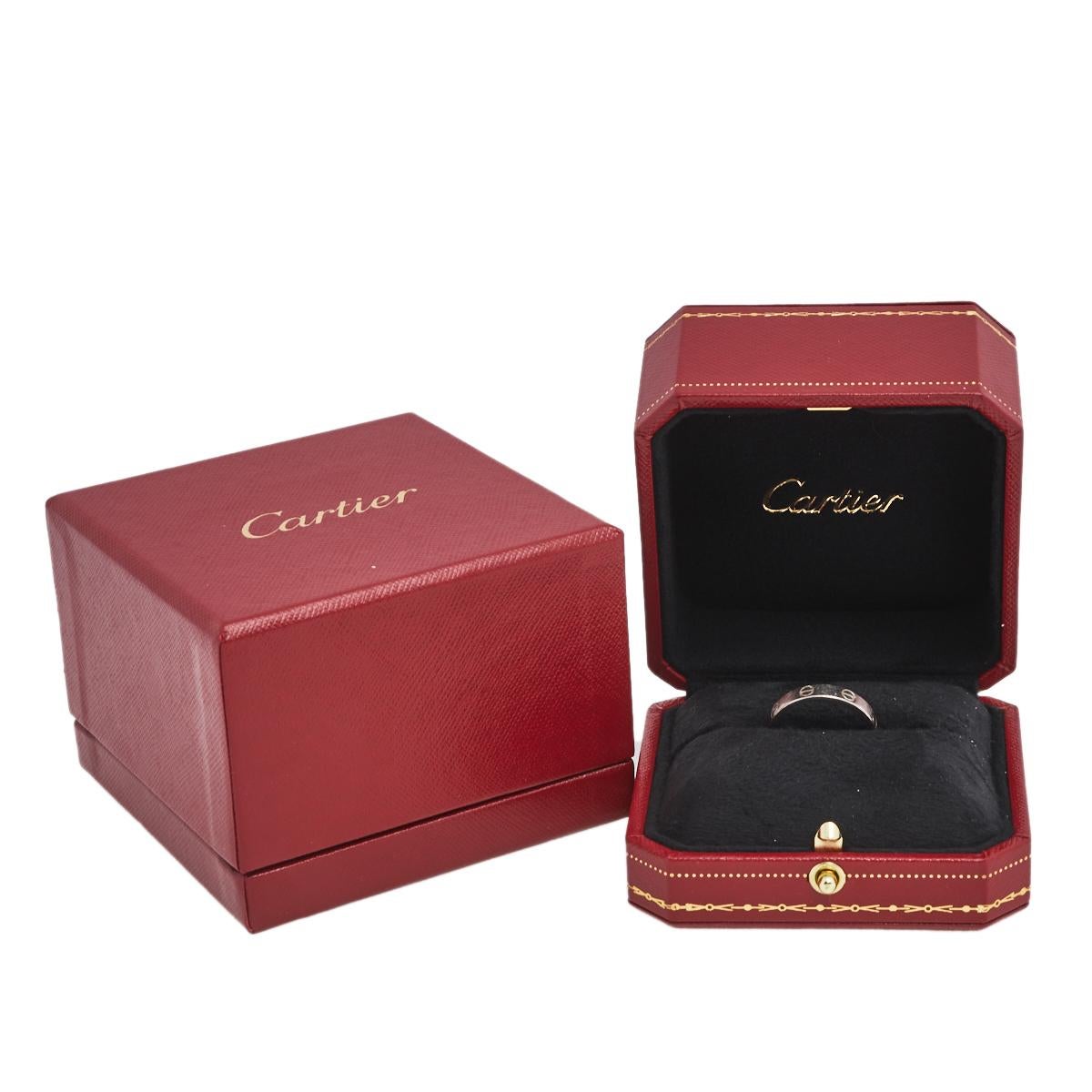 Cartier Love 18K White Gold Narrow Wedding Band Ring Size 59 In Fair Condition In Dubai, Al Qouz 2