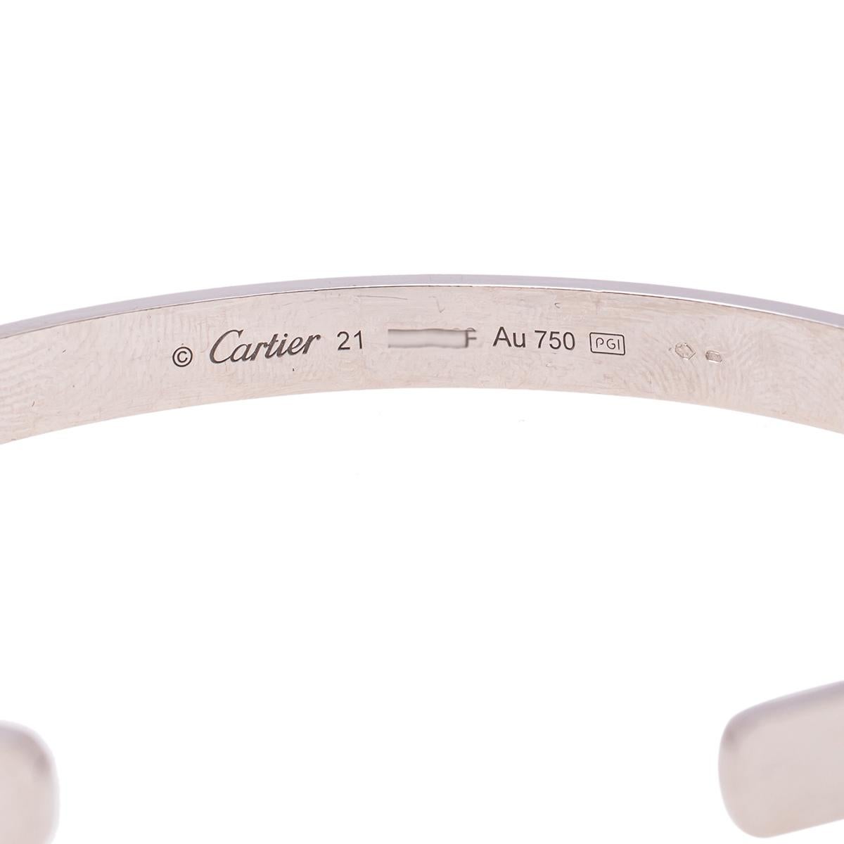 Cartier Love 18k White Gold Open Cuff Bracelet 21 In Good Condition In Dubai, Al Qouz 2