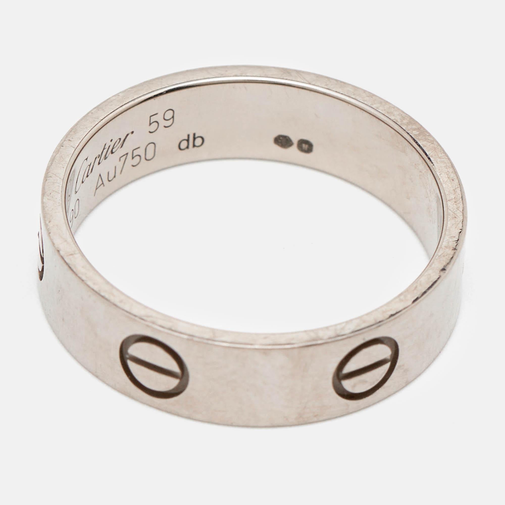 Cartier Love 18k Weißgold Ring Größe 59 im Zustand „Relativ gut“ in Dubai, Al Qouz 2