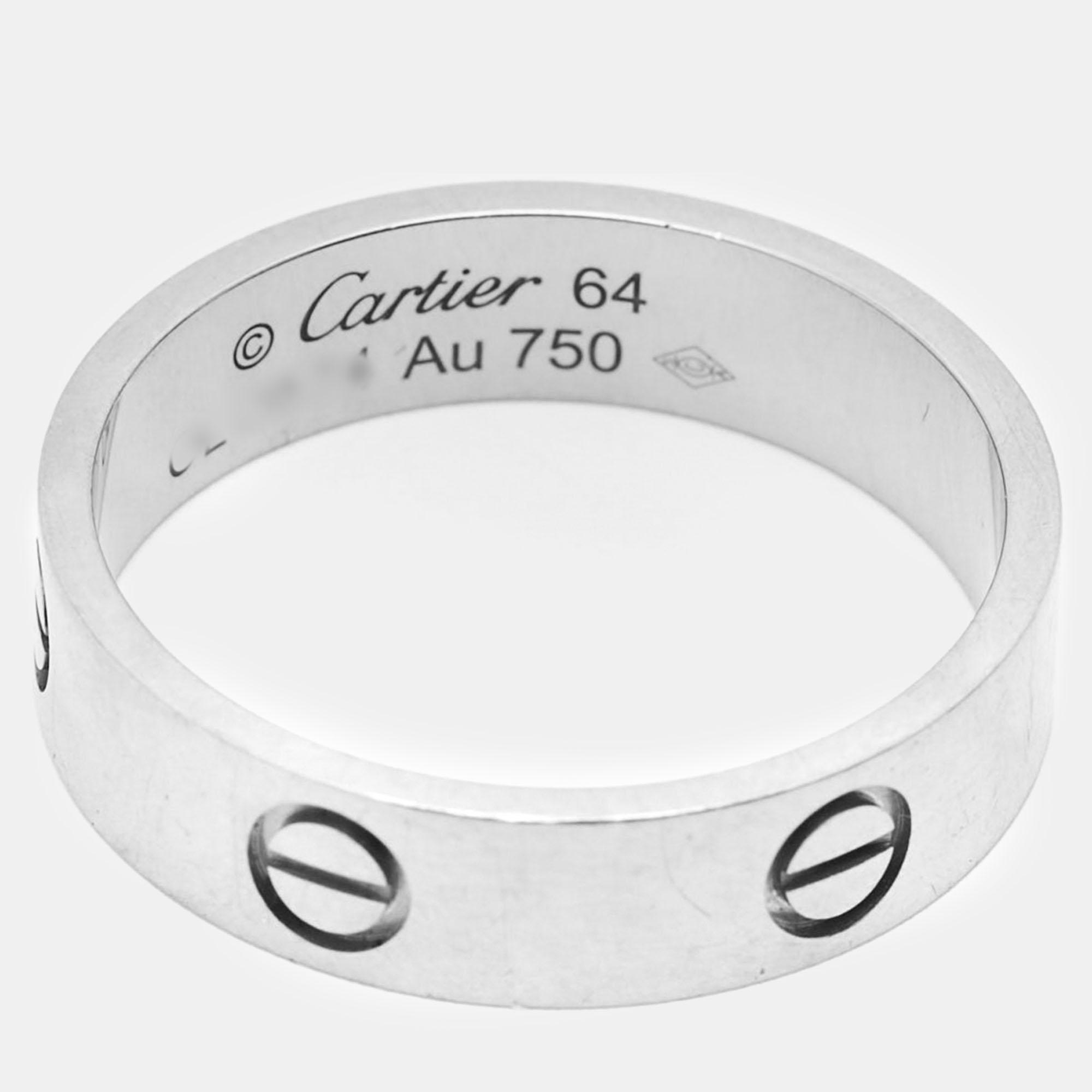 Cartier Love 18k White Gold Ring Size 64 In Fair Condition In Dubai, Al Qouz 2