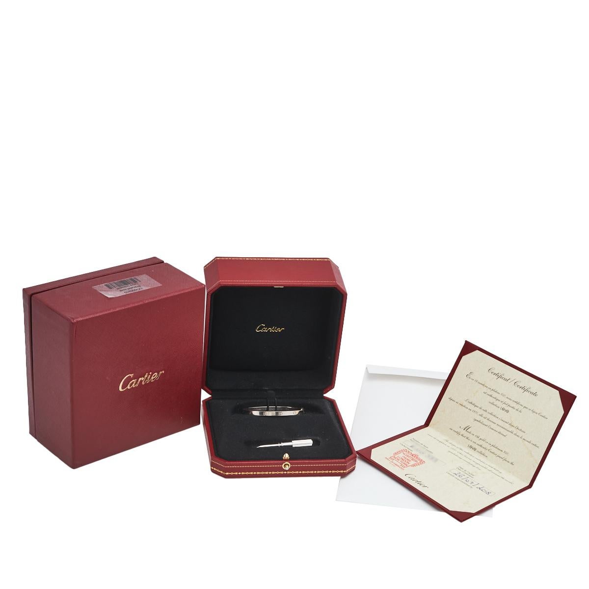 Women's Cartier Love 18K White Gold SM Narrow Bracelet 15