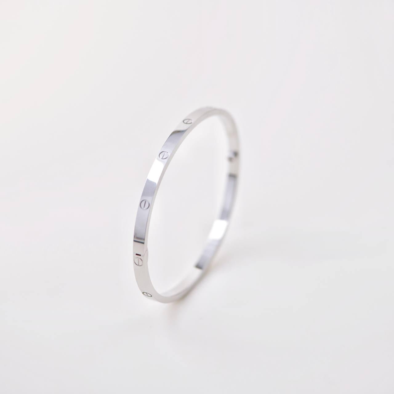 Women's or Men's Cartier Love 18K White Gold Small Model Size 18 For Sale