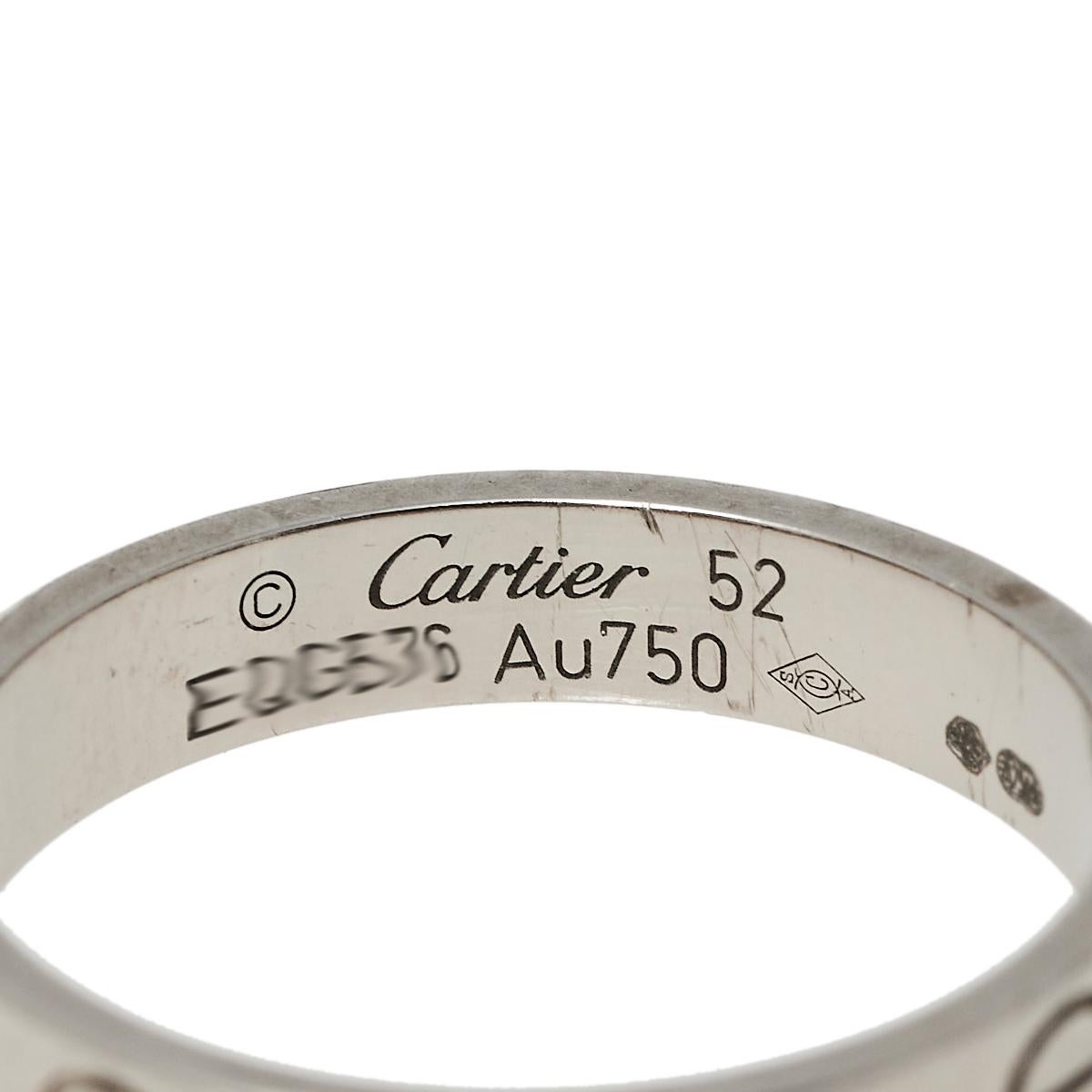 Contemporary Cartier Love 18K White Gold Wedding Band Ring Size 52