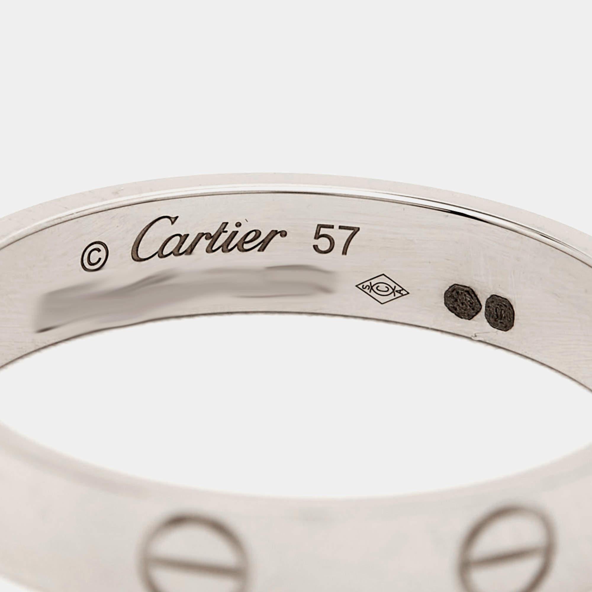 Cartier Love 18k White Gold Wedding Band Ring Size 57 In Good Condition In Dubai, Al Qouz 2