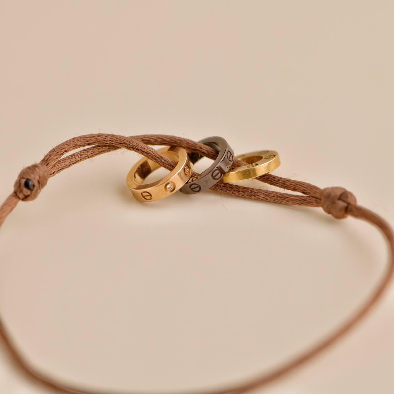 Cartier Love 18k Yellow and Rose 4 Diamond Sevres Porcelain Brown Cord Bracelet 1