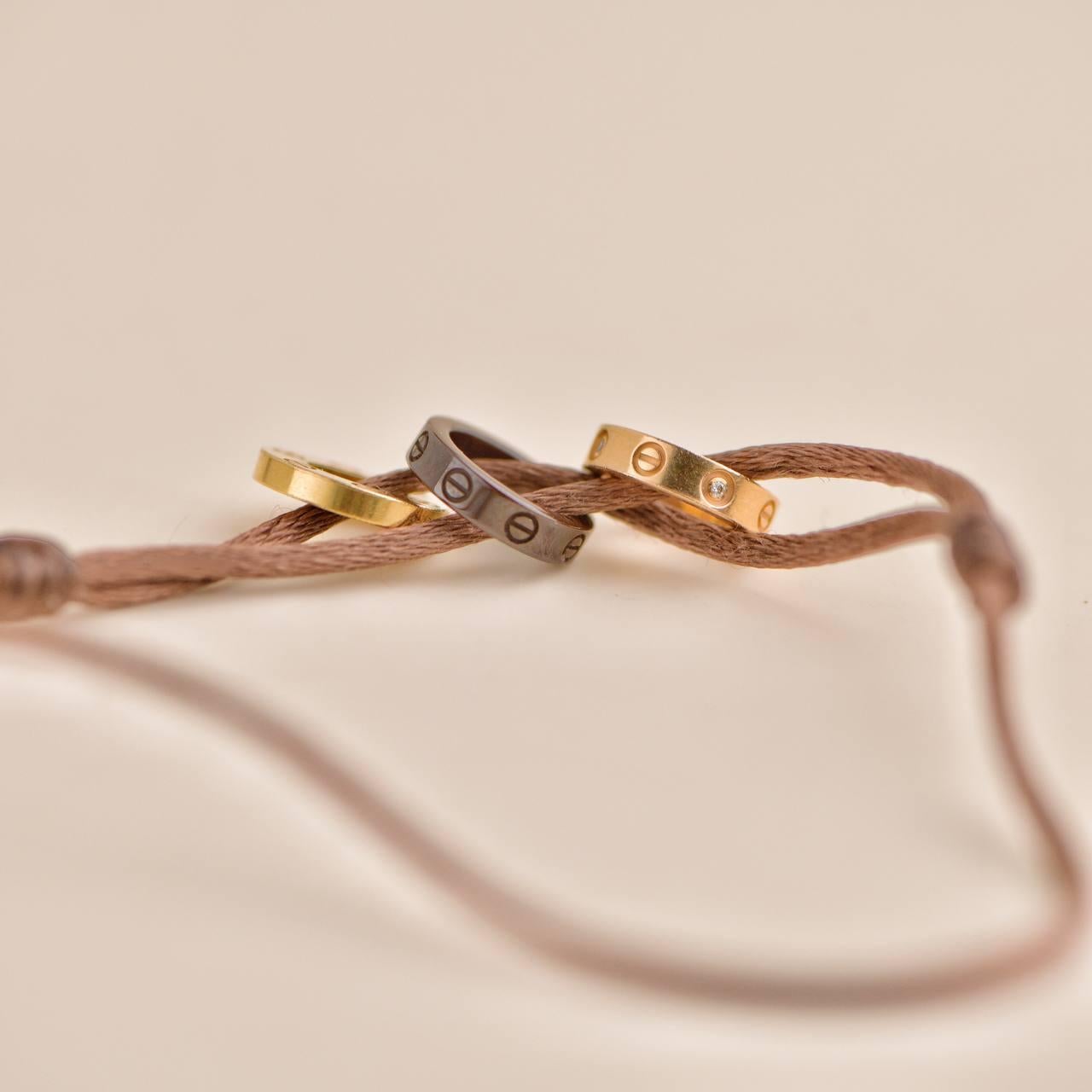 Cartier Love 18k Yellow and Rose 4 Diamond Sevres Porcelain Brown Cord Bracelet 1