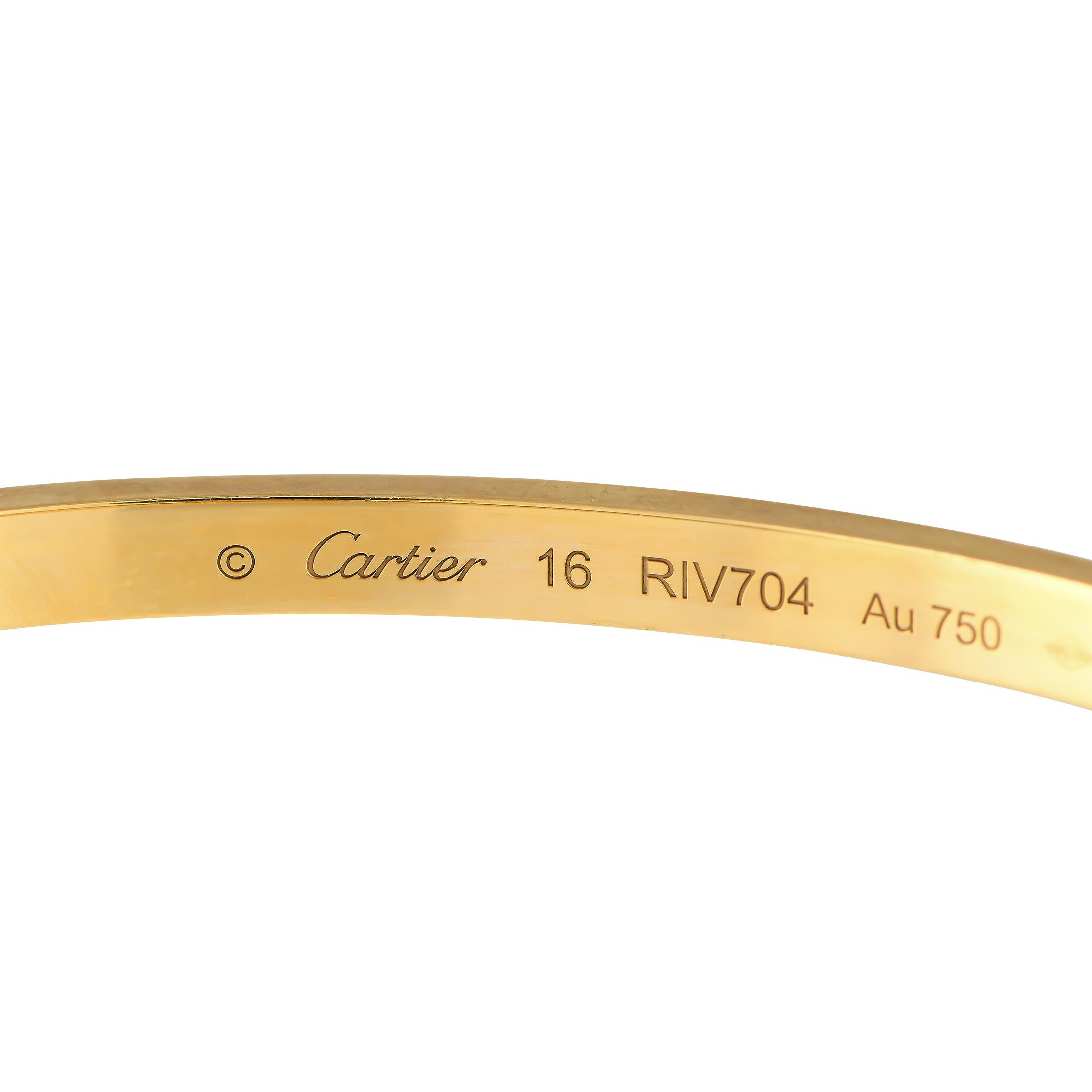 Cartier LOVE 18 Karat Gelbgold 0,95 Karat Diamant Pave Kleines Modell Armband Größe 16 (Rundschliff)