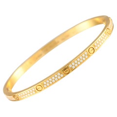 Cartier LOVE 18 Karat Gelbgold 0,95 Karat Diamant Pave Kleines Modell Armband Größe 16