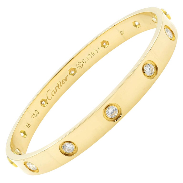 Cartier Love 18 Karat Yellow Gold 10 Diamonds Bracelet at 1stDibs | cartier  with diamonds, cartier diamond gold bracelet, gold bracelet cartier