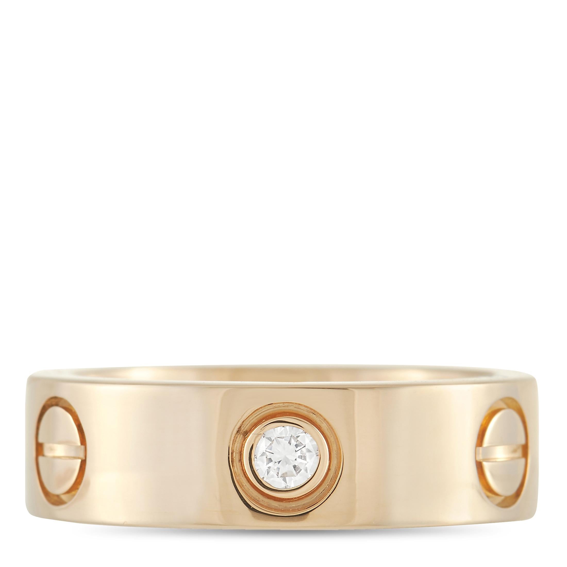 Round Cut Cartier Love 18K Yellow Gold 3 Diamond Band Ring