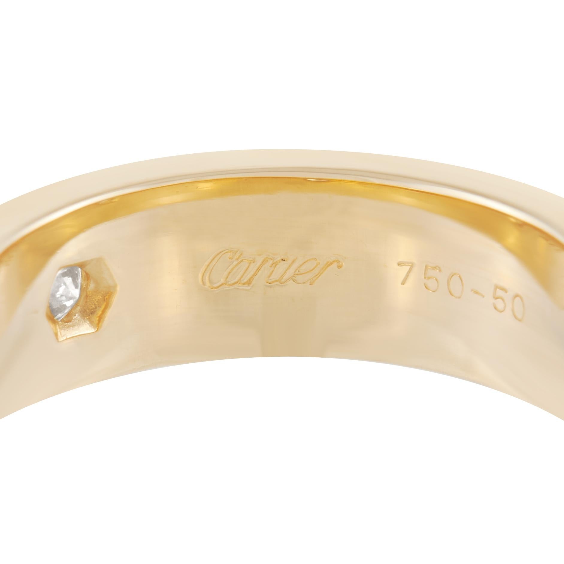 Cartier Love 18K Yellow Gold 3 Diamond Band Ring In Excellent Condition In Southampton, PA
