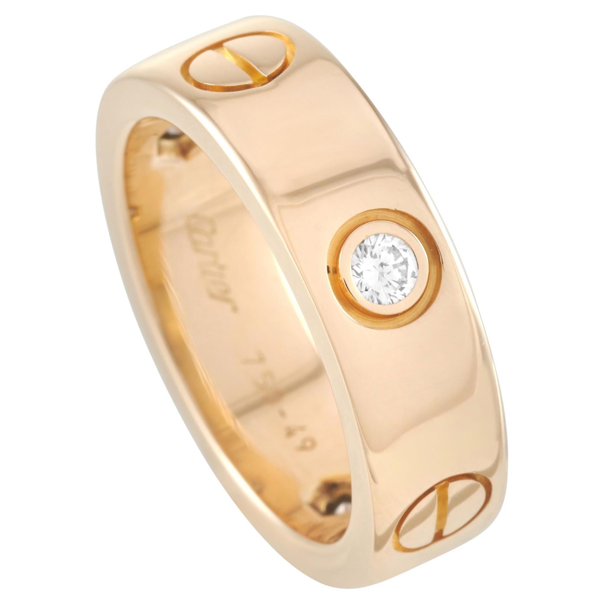 Cartier LOVE 18K Yellow Gold 3 Diamond Band Ring For Sale at 1stDibs