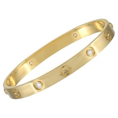 Cartier LOVE 18K Yellow Gold 4 Diamond Bracelet Size 16