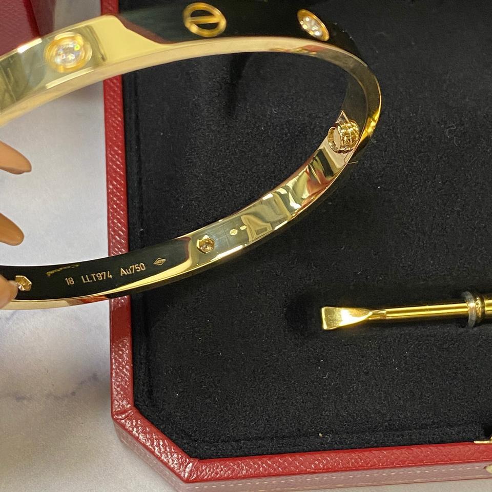Women's Cartier Love 18 Karat Yellow Gold 4 Diamond Bracelet