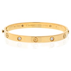 Cartier Love 18K Yellow Gold 4 Diamonds Love Bangle Bracelet