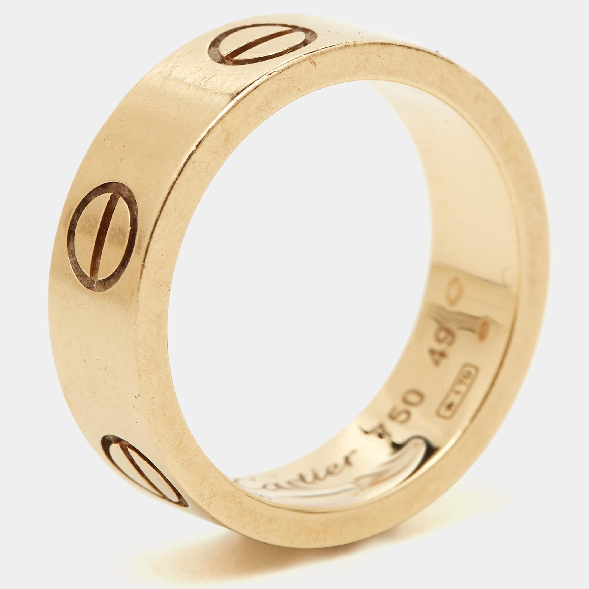 Cartier Love 18k Yellow Gold Band Ring  In Fair Condition For Sale In Dubai, Al Qouz 2