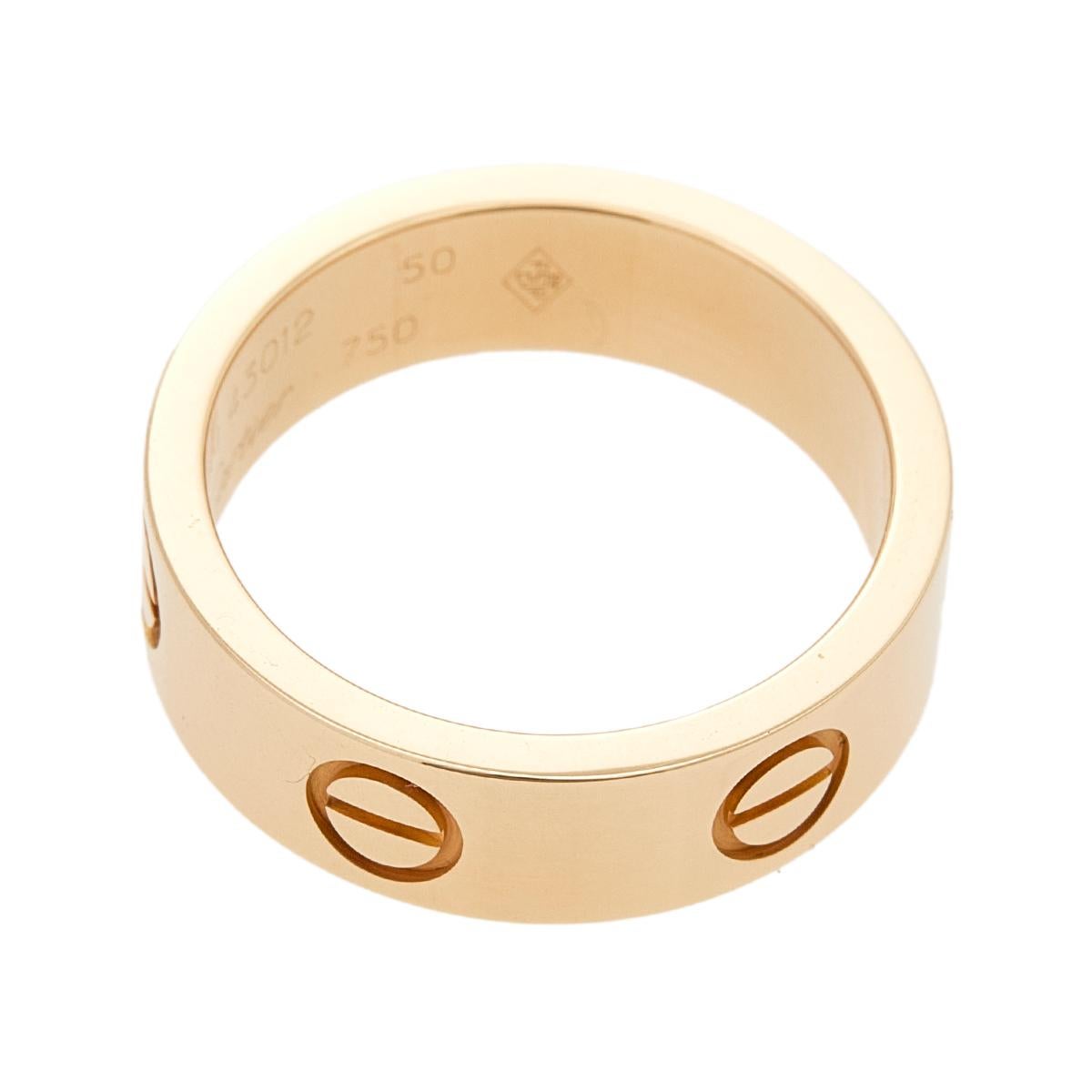 Contemporary Cartier Love 18k Yellow Gold Band Ring Size 50